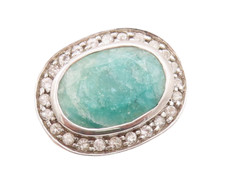 925 Sterling Silver Vintage Ring Oval Cut Green Gemstone CZ Frame Sz 7 RG29702