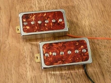 HUMBUCKER SIZED P90 GUITAR PICKUP SET ALNICO 5 RED TORTOISE ENCASED IN CHROME