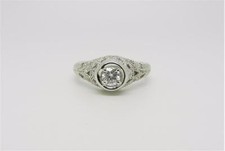 14K WHITE GOLD 0.40 PTS DIAMOND ART DECO STYLE FILIGREE RING SIZE 6.75 - LB2830