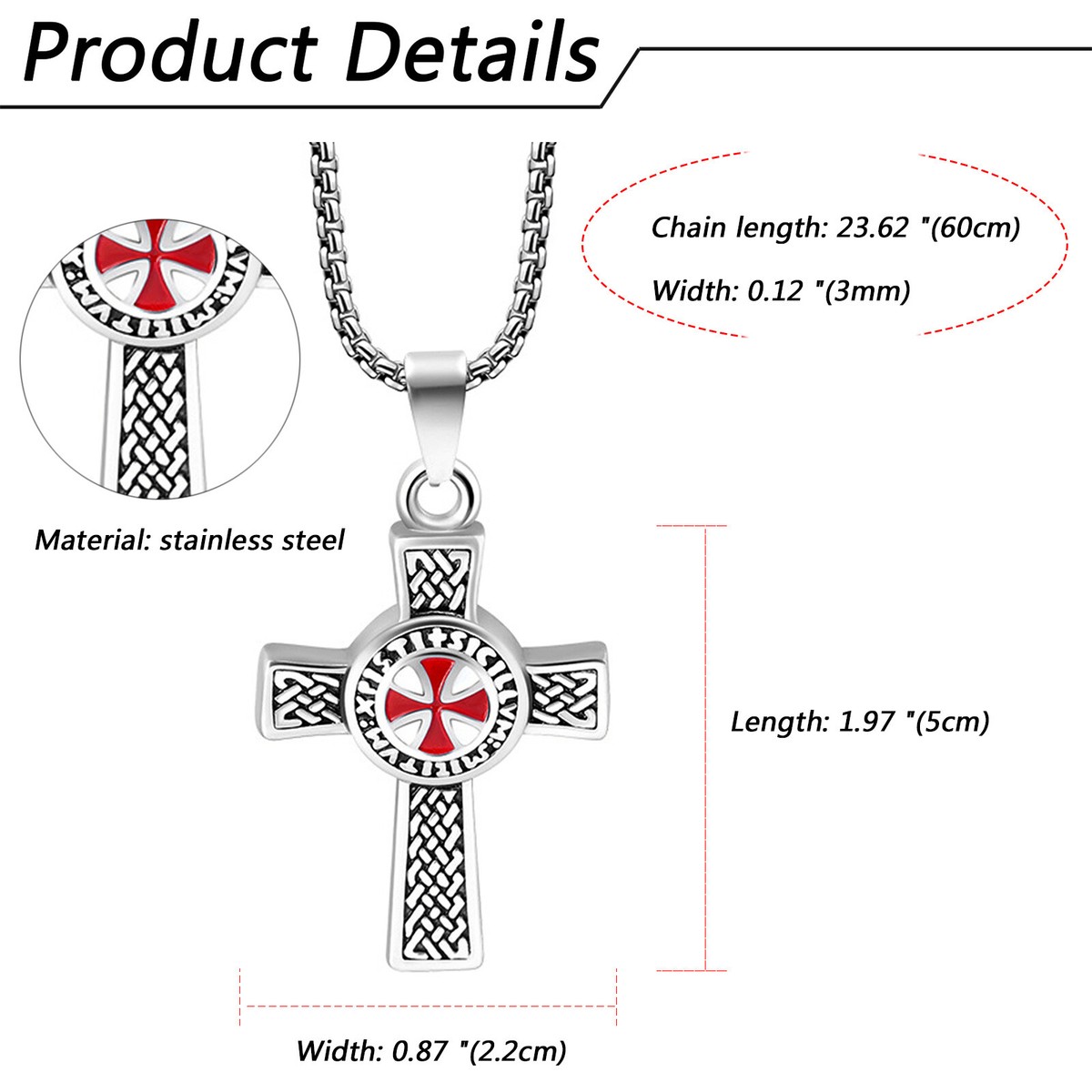 オーダー専用 Men's Knights Templar Cross Crusader Maltese Stainless Steel