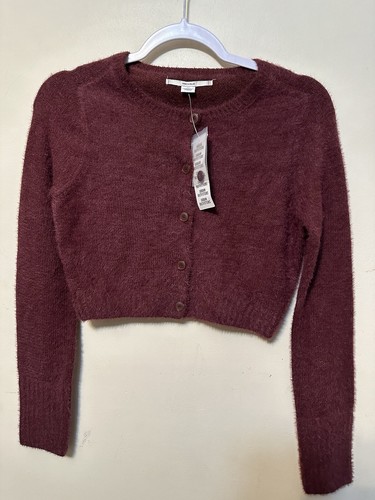 Kimchi Blue Fuzzy Button-Down Cropped Cardigan NWT Size Small In Maroon