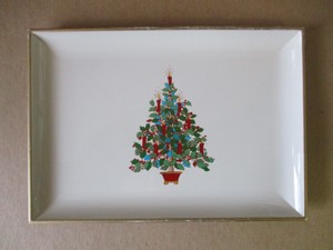 Vintage Otagiri Lacquerware Holly Christmas Tree Serving Tray, Japan,8 3/8" Lgth