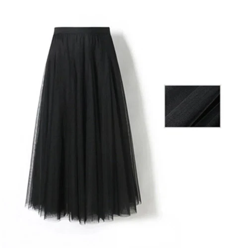 Damen Plissee Midi Rock Elastisch Hohe Taille Damen Netz Rock A-Linie Röcke - Bild 5 von 53