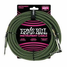 Ernie Ball 25ft Black/Green Braided Straight/Angle Instrument cable P06066