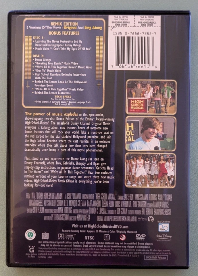 High School Musical (DVD, 2006, 2-Disc Set, Remix Special Edition) - Image 2 of 2