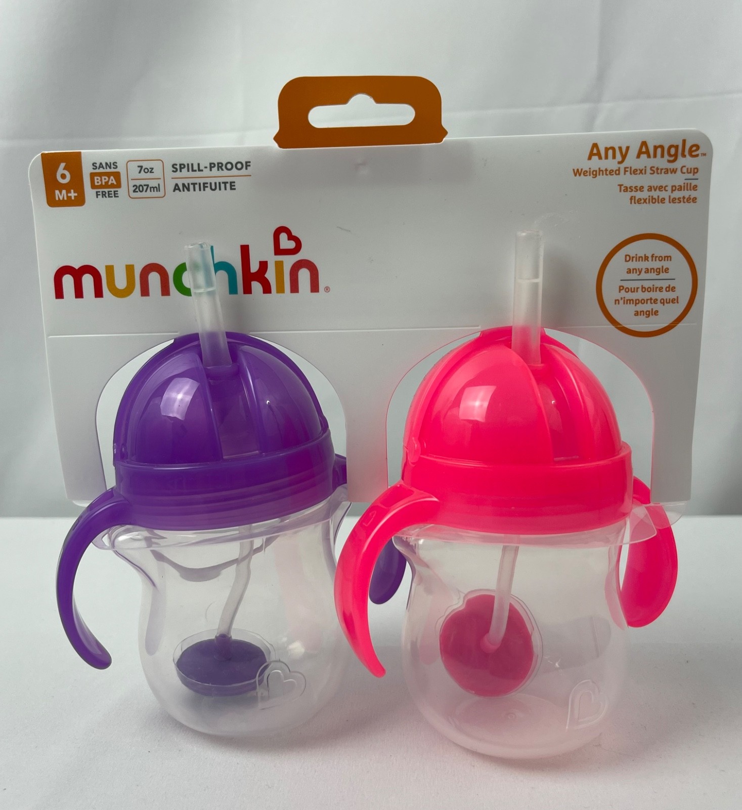 Munchkin Any Angle spill-proof toddler sippy straw cup 6+mth