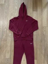 Nike Club Fleece Tracksuit Set Mens Medium Maroon Burgundy Hoodie Joggers M