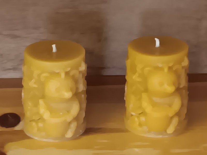 (2) Handmade 100% Pure Beeswax 100% Cotton Wick Bear Candles  3"H X 2.25"W