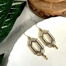 Art Deco Arch Gothic Antiqued Gold Earrings Window Vtg Style Jewelry Gift NEW
