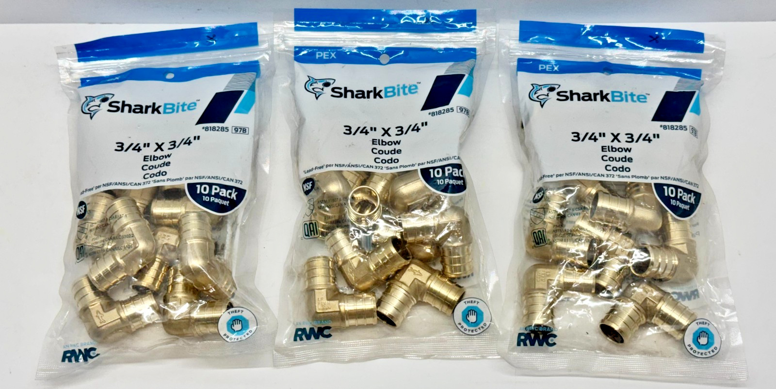NEW 30pc SharkBite 3/4" X 3/4" PEX Crimp Brass 90 Elbow, UC256LFZ10 818285