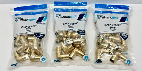 NEW 30pc SharkBite 3/4" X 3/4" PEX Crimp Brass 90 Elbow, UC256LFZ10 818285