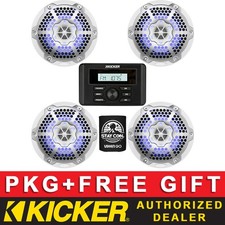 KICKER KMC3 DIGITAL MEDIA RECEIVER MARINE AUDIO PACKAGE 6.5 LED SPEAKERS 2 PAIRS