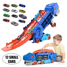 Transformed Dino Transport Truck w/12 Pull Back Cars Kids Dinosaur Cars Toy Gift
