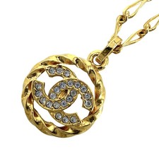 CHANEL Necklace Women's Coco Mark Circle Accessory Chain CHANEL GP Rhinestone GA