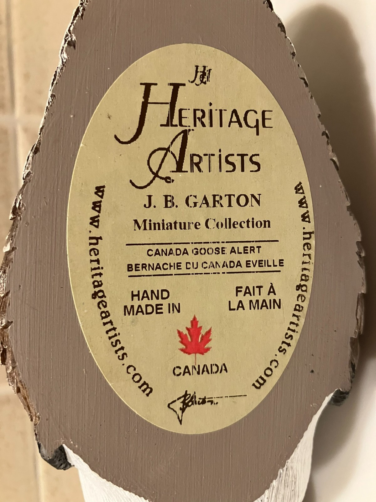 Heritage Decoys J B Garton Sculpture Canada Goose 6 1/2"L Hand Made In Canada thumbnail 5