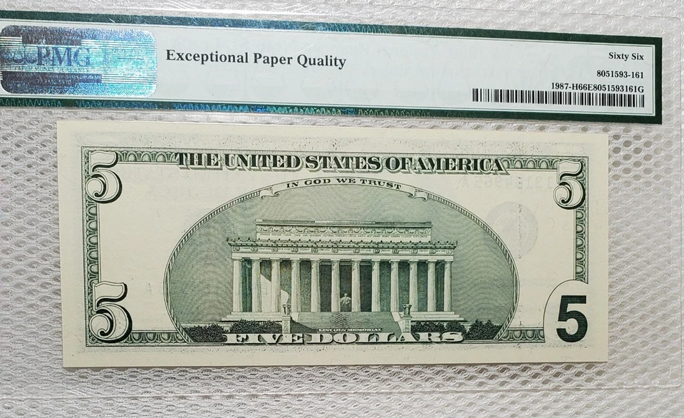 1999 $5 Federal Reserve Note St Louis, MO PMG Gem Uncirculated 66 EPQ - Image 3 of 4