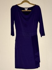 New York & Company Purple Jersey Sheath Dress Layered Cowl Neck Stretch 3/4 S