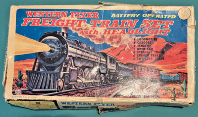 (C4) VTG 1966 Marx Western Flyer Batt. Freight Train Set w/ Box No Power J-9926