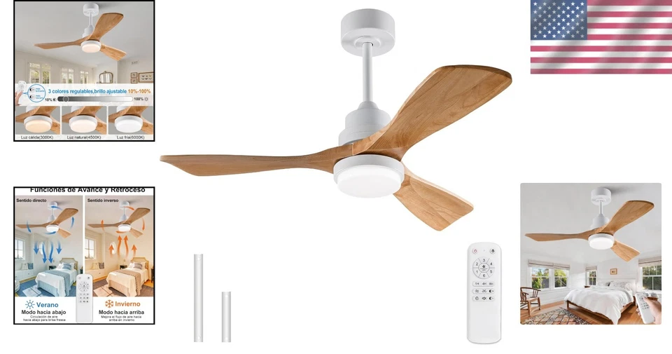 Modern 42 Inch Solid Wood Ceiling Fan with Remote – Perfect for Indoor/Outdoor - Image 2 of 4