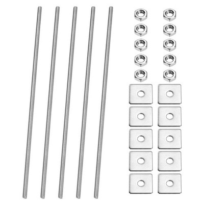 5 Pcs Fully Threaded Rod, M4 x 180mm Thread Bar Studs with Nuts, Square Washer