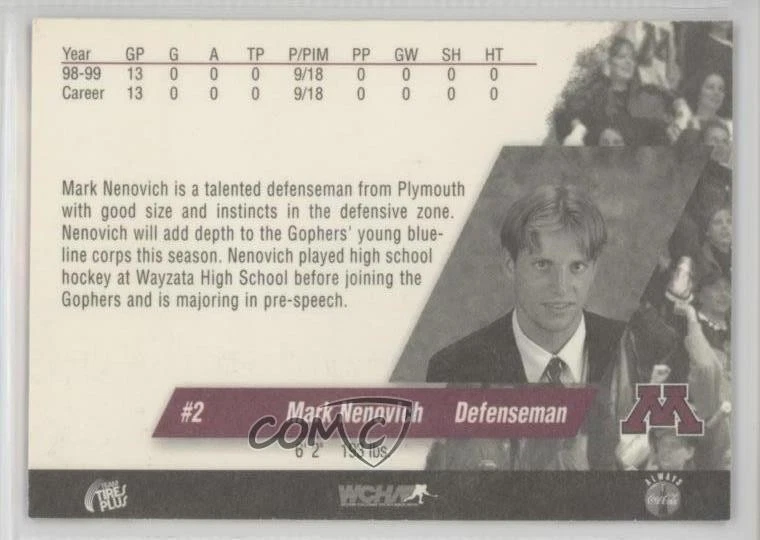 1999-00 University of Minnesota Golden Gopher WCHA Mark Nenovich #2 - Image 2 of 2