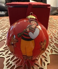Inside-Painted Glass Ornament Pied Piper Red Hand-Blown Folk Art w/ Box