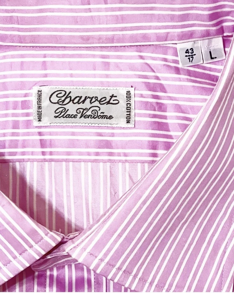 Charvet мужчин французский манжеты рубашка в полоску редкая 17 X 43 розовый белый новом  - Изображение 2 из 3