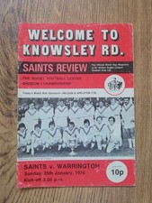 St Helens v Warrington Jan 1976 Rugby League Programme