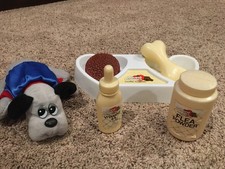 Vintage Tonka Pound Puppies Care Set w/ Puppy, Jacket, Bowl, Bone, Food, Bottles