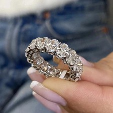 DVVS1 Oval Cut Moissanite Eternity Wedding Band 14K White Gold Plated Ring