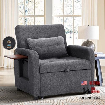 Convertible Sleeper Chair-Fabric Futon Sofa Bed, Single Sleeper New Darkgrey