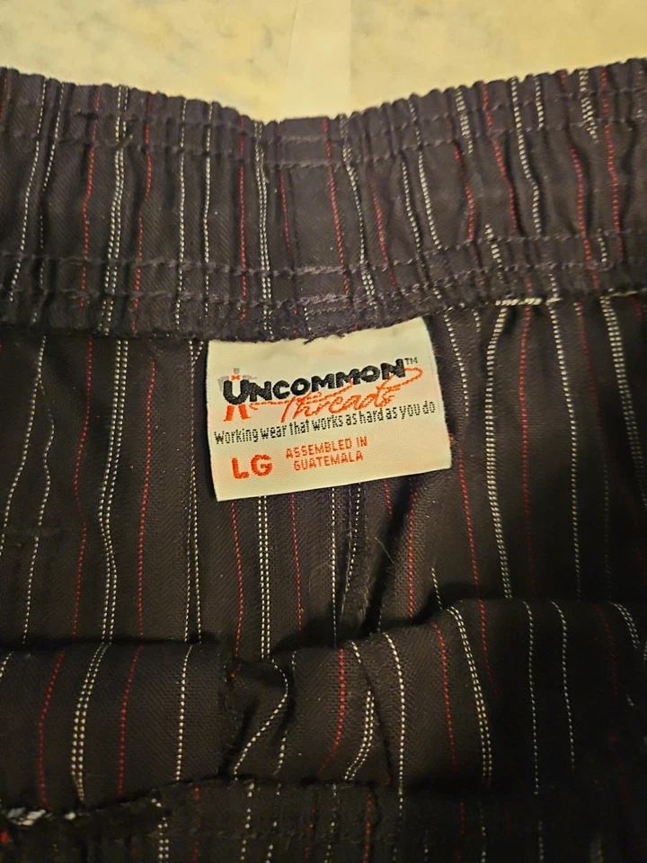 Uncommon Threads Large Chef Pants Black W/Red&White Pin Stripe. Never Worn - Image 4 of 4