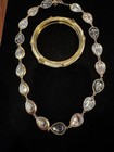 Vintage Glass Teardrop Necklace with Acrylic and Metal Golden and White Bangle — photo 2