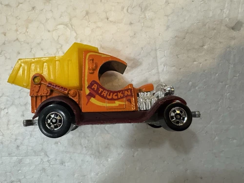 Vintage Hot Wheels 1977 A Truckin' Dumpin' A Truck Orange Ford Hot Rod Hong Kong