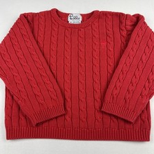 Lilly Pulitzer Cable Knit Sweater Girls Youth Sz 6 Red Crew Neck Palm Tree Logo