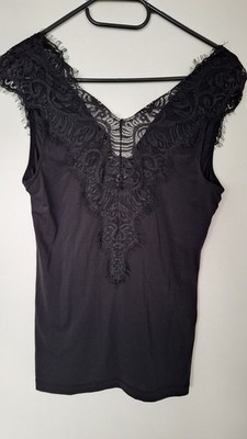 Pieces Shirt Top Dessous Spitze Gr 38 M  schwarz ärmellos Club Party Elegant