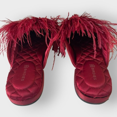 Birdies Lovebird Pluma Mules Satinado Acolchado Sin Cordones Rojo Talla 6 Divertido Lindo Primavera - Imagen 5 de 15
