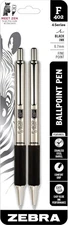 Zebra Pen F-402 Ballpoint Stainless Steel Retractable Pen Fine Point Black 2-Pk