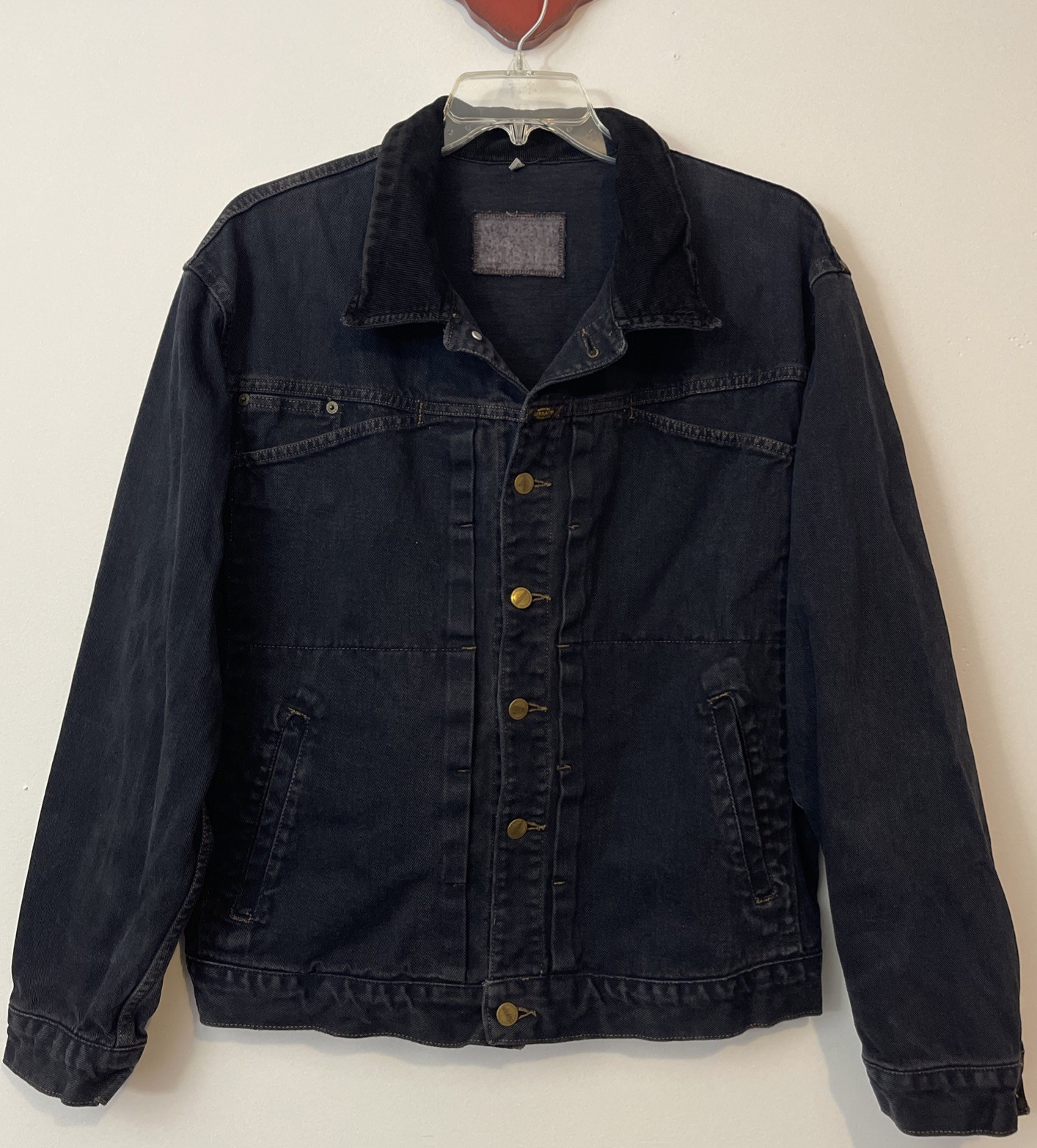 Marithe Francois Girbaud Mens Large Black -Corduroy Collar- Denim Jacket! M737