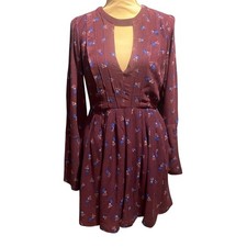 Free People Size 4 Long Sleeve Plum Floral Dress Pockets Fall Fit & Flare Boho