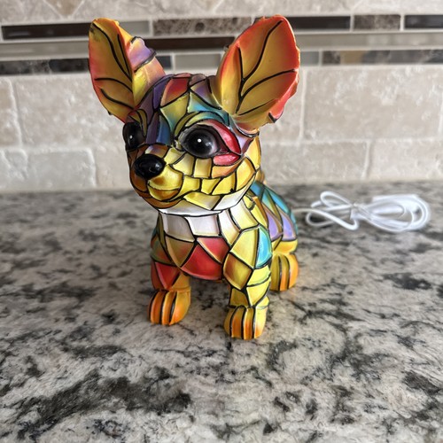 Stained Resin Dog LED Table Lamp, USB Warm Glow Night Light for Lovers Bedroom
