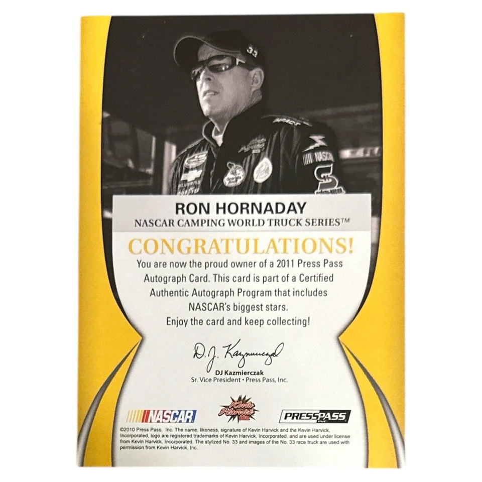 2011 Press Pass Auto BronzeRon Hornaday Jr Autographed Card HOF 110/150 - Image 2 of 3