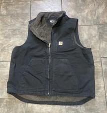 Carhartt Vest Mens XL Loose Fit Black W Gray Sherpa Lining Workwear DV4277-M