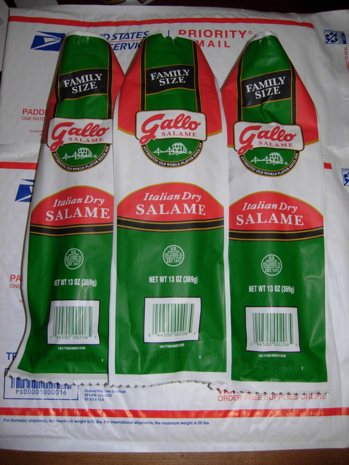 3- PACK GALLO ITALIAN SALAMI DRY SALAME "Family Size" 13 Oz Each Fast & Fresh