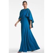 Sachin Babi Wren Moroccan Blue Cape Embroidered Gown Size 10