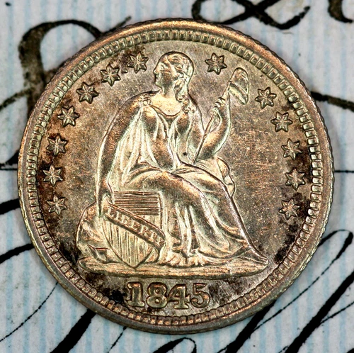 * 1845-P * NEAR+ GEM BU MS SEATED LIBERTY HALF-DIME * FROM ORIGINAL COLLECTION