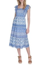 Eliza J Blue Ruffle Sleeve Midi Dress Pockets Plus Size 16W Summer Beach