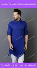 Blue Kurta Mens Traditional Shirt Solid Short Kurta Top Kurta Indian