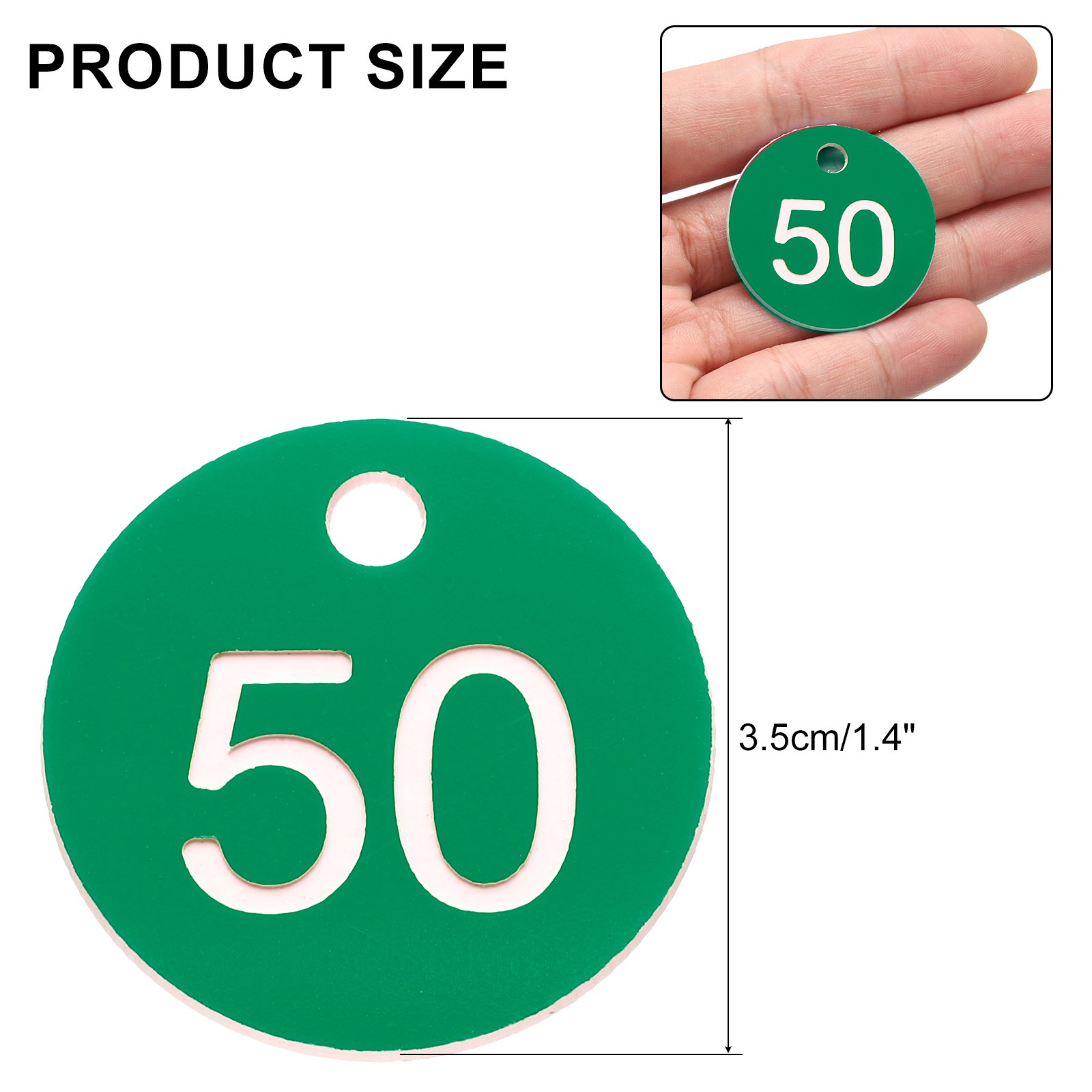 Numbers Key Tags, 0-50 Plastic ID Hang Tag Numbered Tags(Green & White)
