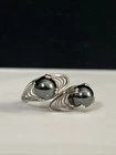 Vintage Sterling Silver Double Hematite Bypass Filigree Ring Size 5.75